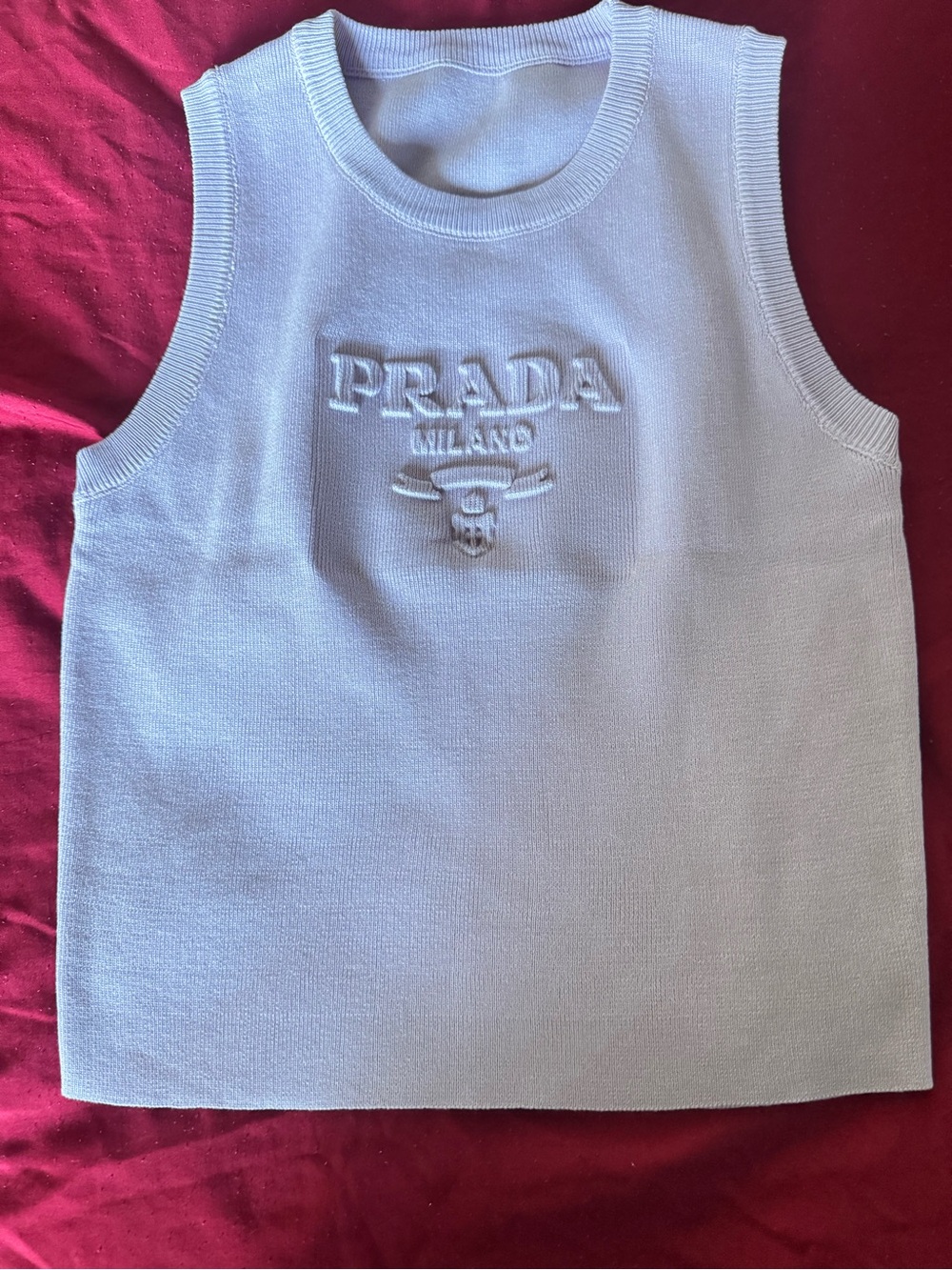 Prada White Kids Sleeveless Embossed Logo Knit Tank